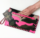Valentino Rockstud Neon Pink Camo Clutch
